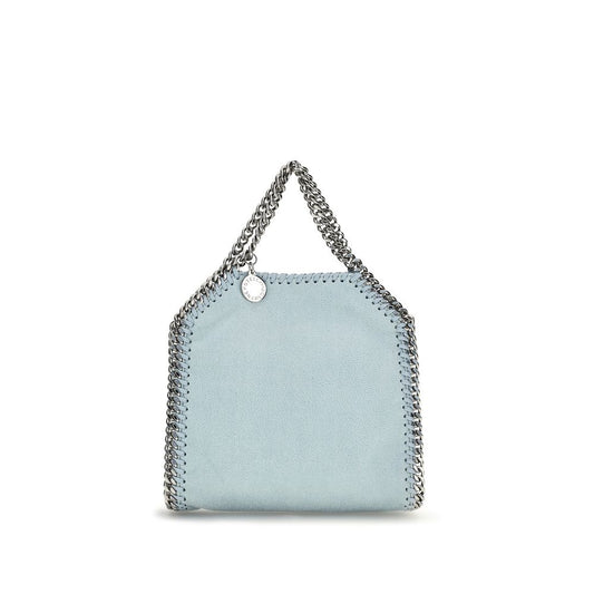 Mini Flap Handbag by Stella McCartney for women in polyester leather bicolour, blue & green features an refined silhouette, showcasing a secure snap, flap & button, ample single-compartment, and versatile shoulder-strap, handle & adjustable-strap for a sophisticated refined aesthetic.
