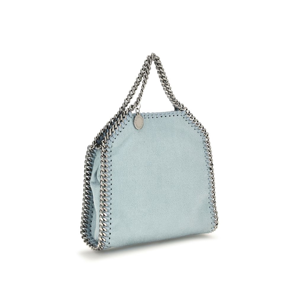 Mini Flap Handbag by Stella McCartney for women in polyester leather bicolour, blue & green features a contemporary silhouette, showcasing a secure snap, flap & button, ample single-compartment, and contemporary shoulder-strap, handle & adjustable-strap for a sophisticated look.