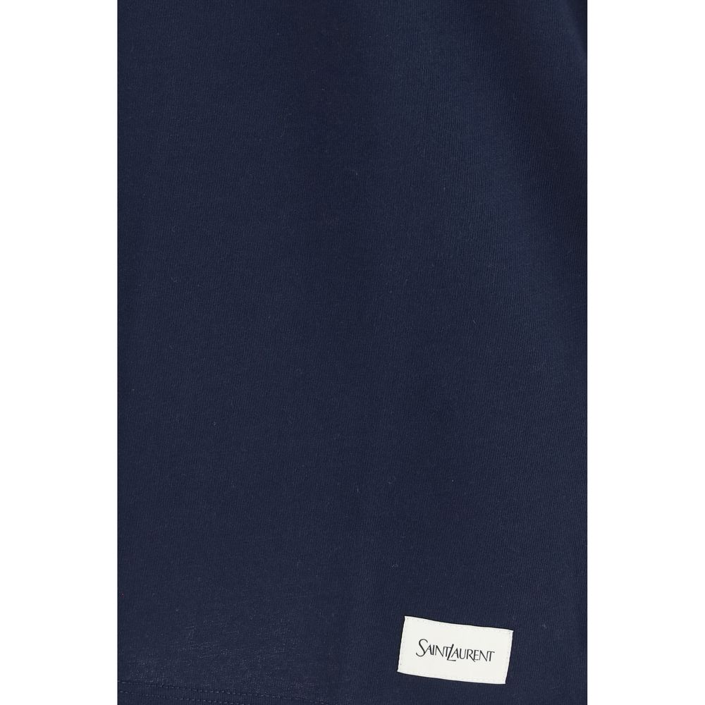 T-Shirt by Saint Laurent for men in modal & cotton blue showcases a dramatic silhouette, elegantly detailed with a dramatic crew neckline and for a truly dramatic finish.