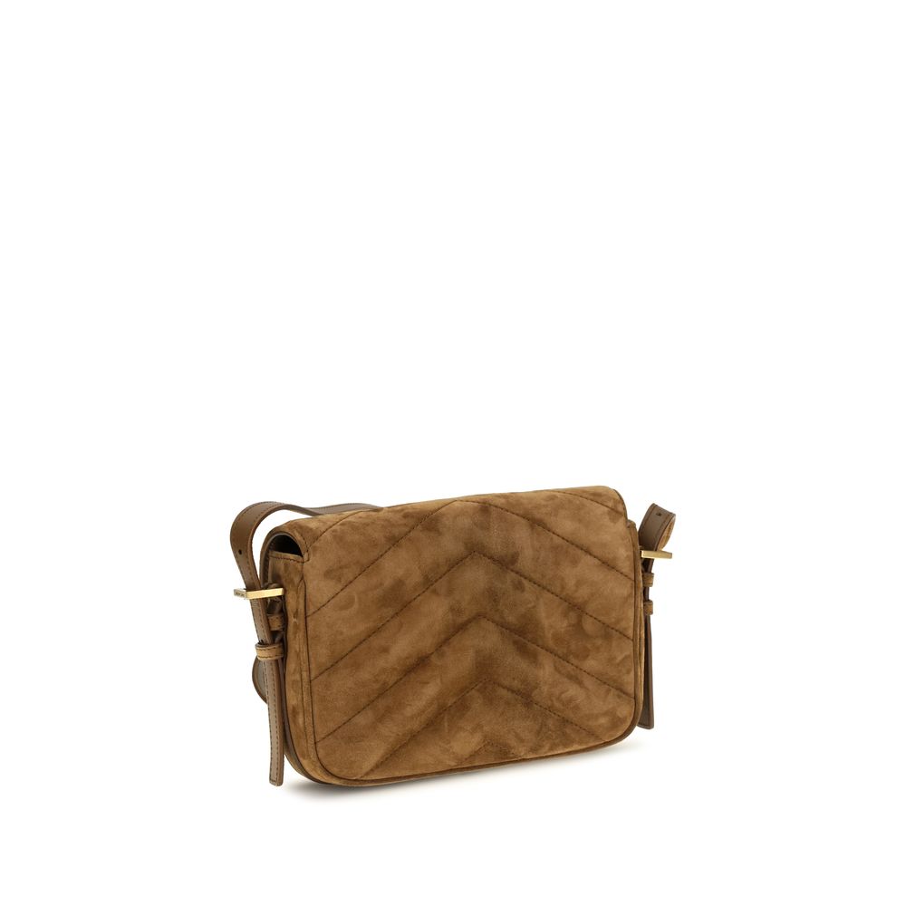 Mini Crossbody Flap Shoulder Bag by Saint Laurent for women in cotton & suede calf leather bicolour, brown, green, chevron & signature showcases a enviable silhouette, artfully detailed with a secure snap, flap & magnetic, organized , and versatile crossbody-strap, shoulder-strap, handle & adjustable-strap for a enviable look.