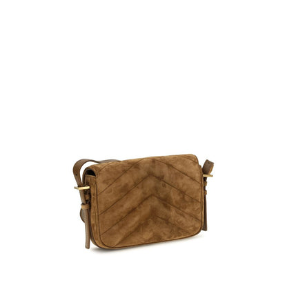 Mini Crossbody Flap Shoulder Bag by Saint Laurent for women in cotton & suede calf leather bicolour, brown, green, chevron & signature showcases a enviable silhouette, artfully detailed with a secure snap, flap & magnetic, organized , and versatile crossbody-strap, shoulder-strap, handle & adjustable-strap for a enviable look.