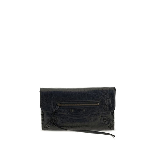Mini Drawstring Clutch Handbag by Balenciaga for women in calf & lambskin leather bicolour, black & green features an sculptural silhouette, showcasing a secure snap, flap, zipper & magnetic and sculptural with versatile shoulder-strap, adjustable-strap & handle for a sophisticated look.