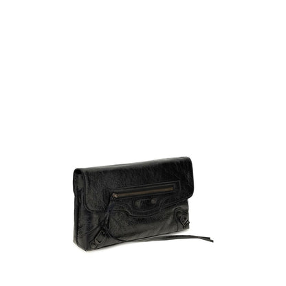 Mini Drawstring Clutch Handbag by Balenciaga for women in calf & lambskin leather bicolour, black & green features a sculptural silhouette with a secure snap, flap, zipper & magnetic, organized , and versatile shoulder-strap, adjustable-strap & handle for a sculptural finish.