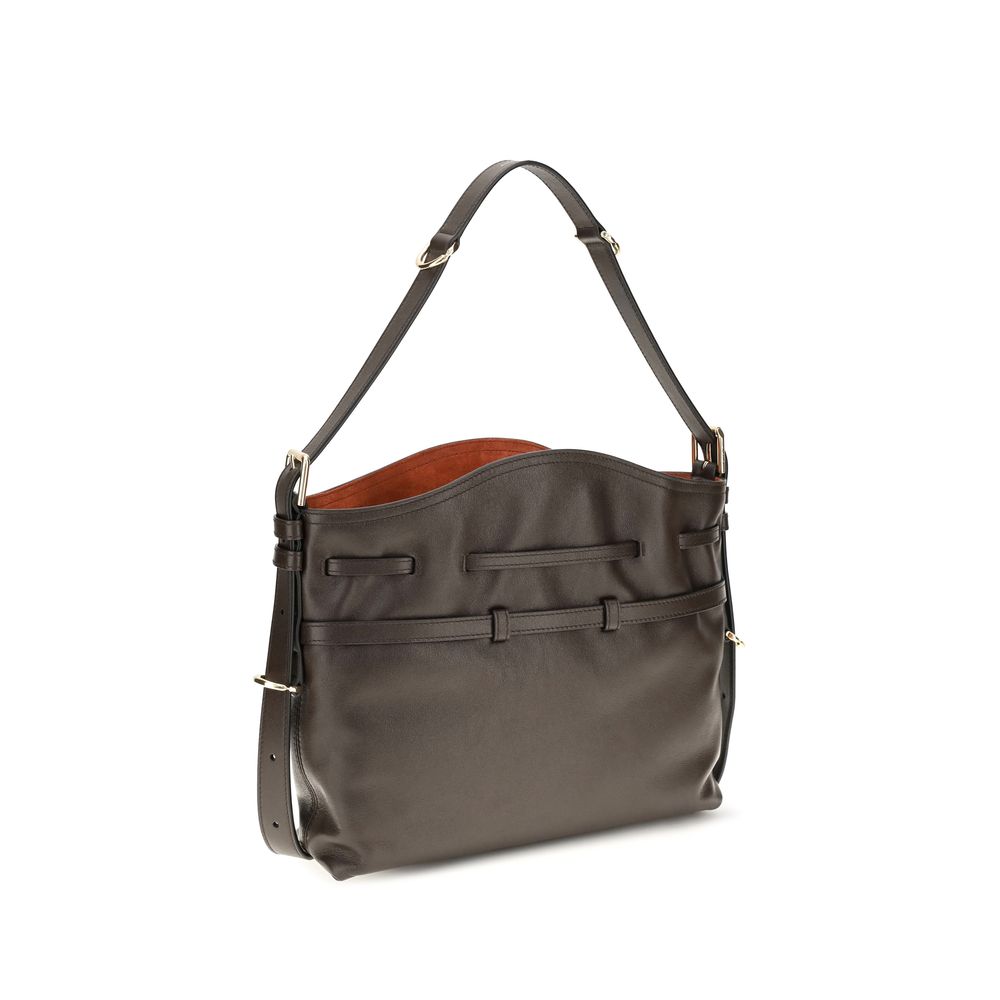 Medium Crossbody Bucket Handbag by Givenchy for women in bos taurus suede calfskin leather bicolour, brown, gold, green & signature features an effortlessly chic silhouette, showcasing a secure snap, flap, drawstring & buckle, effortlessly chic , and versatile crossbody-strap, shoulder-strap, handle, adjustable-strap & detachable-strap.