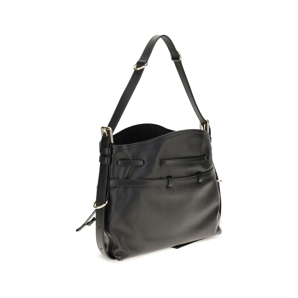 This Medium Crossbody Bucket Handbag by Givenchy for women in bos taurus suede calfskin leather bicolour, black, gold, green & signature presents a effortlessly chic silhouette, featuring a secure snap, flap, drawstring & buckle, ample , and versatile crossbody-strap, shoulder-strap, handle, adjustable-strap & detachable-strap for a effortlessly chic finish.