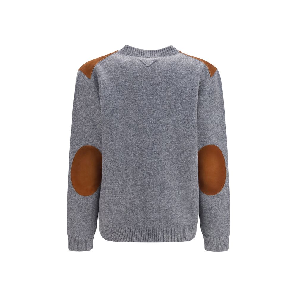 Cardigan by Prada for women in wool & suede leather multicolor & signature features a dramatic silhouette, showcasing a sophisticated and dramatic detail for a timeless, premium look.
