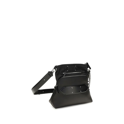 Maison Margiela 5 Ac Lamb Leather Small 2-in-1 Shoulder & Crossbody Bag - Black White Signature