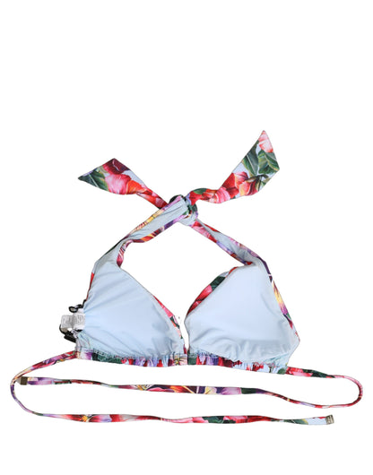 Dolce & Gabbana Women's Stretch Nylon Swimwear Top - Multicolor Floral Signature