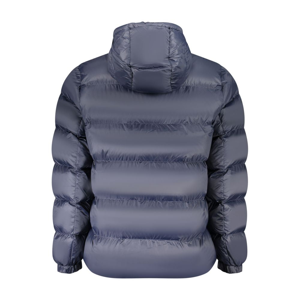Hooded Windbreaker Jacket by Calvin Klein for men in nylon blue & print features an stylish silhouette, showcasing a sophisticated hooded neckline and performance-driven pockets, hooded & windproof for a premium, stylish look.