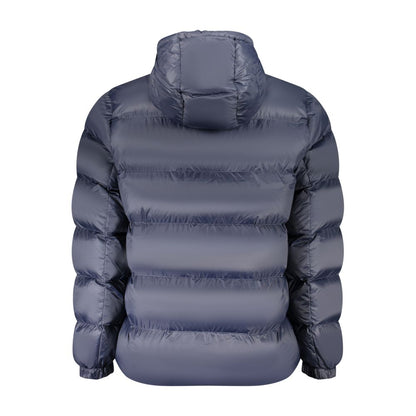 Hooded Windbreaker Jacket by Calvin Klein for men in nylon blue & print features an stylish silhouette, showcasing a sophisticated hooded neckline and performance-driven pockets, hooded & windproof for a premium, stylish look.