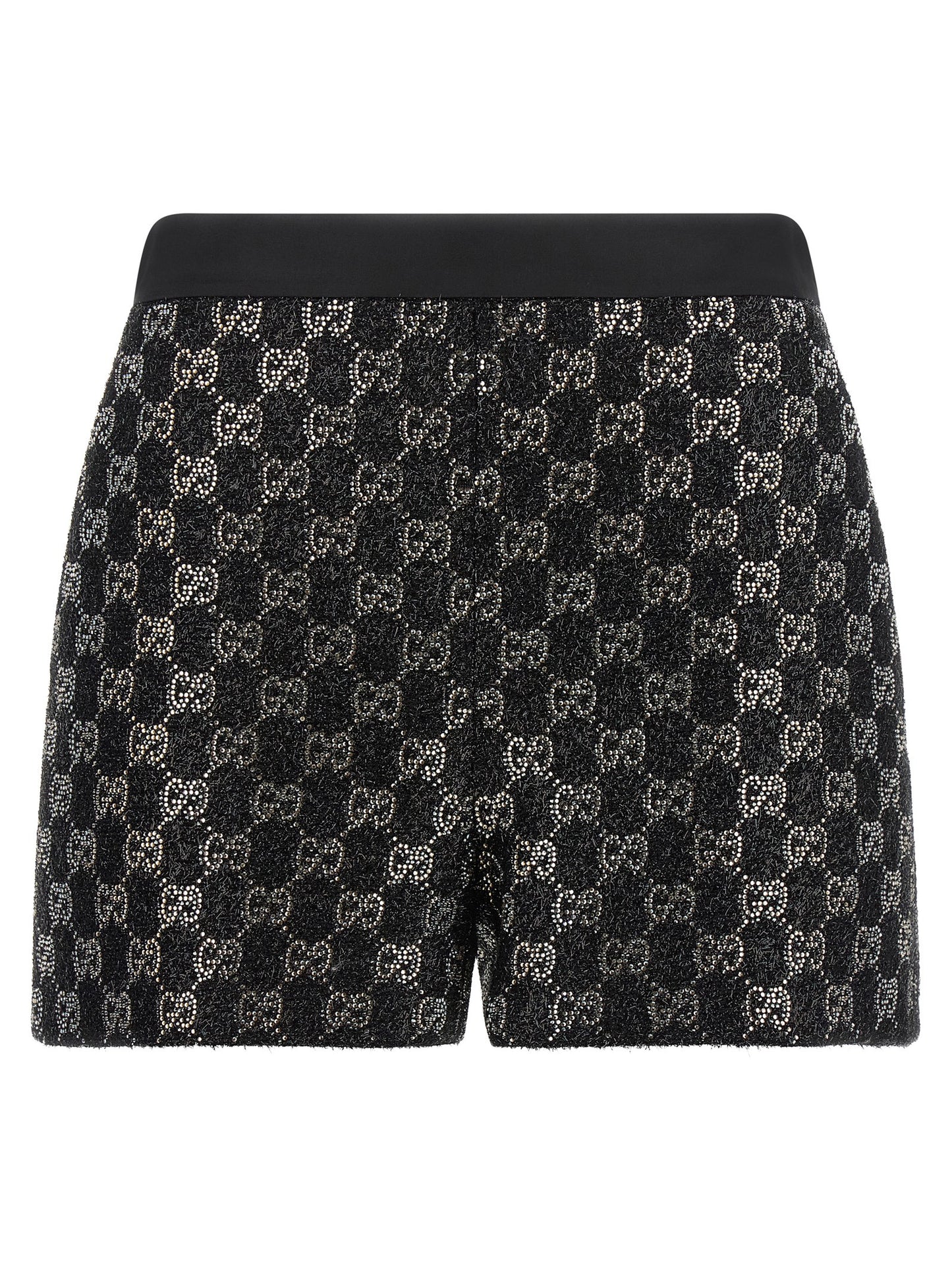Gucci Gg Women's High Rise Viscose Silk Tweed & Crystal Bermuda Shorts - Black