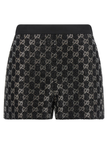 Gucci Gg Women's High Rise Viscose Silk Tweed & Crystal Bermuda Shorts - Black