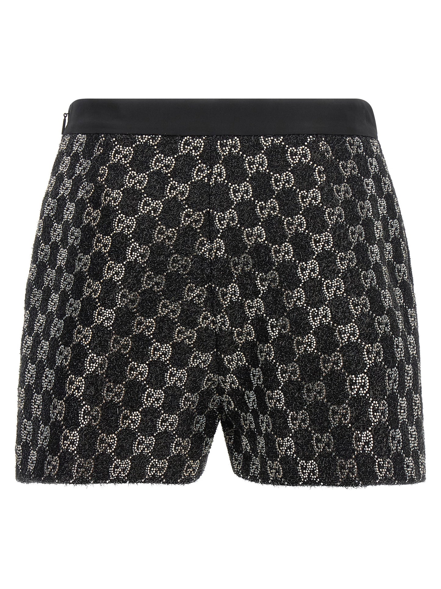 Gucci Gg Women's High Rise Viscose Silk Tweed & Crystal Bermuda Shorts - Black
