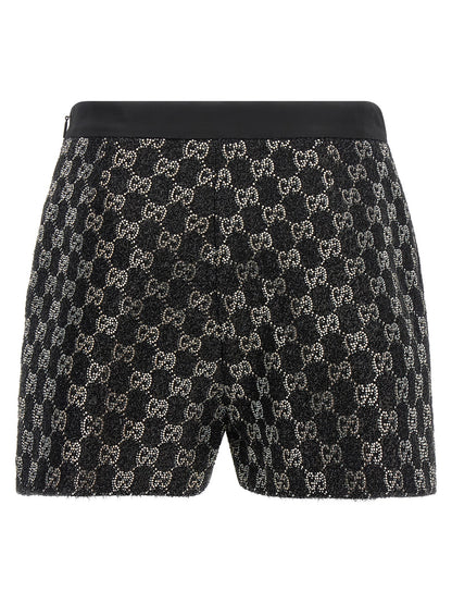 Gucci Gg Women's High Rise Viscose Silk Tweed & Crystal Bermuda Shorts - Black