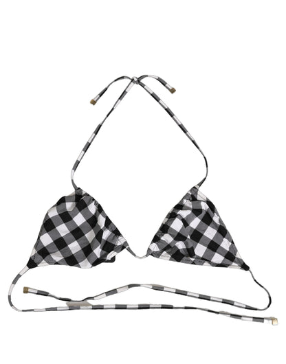 Dolce & Gabbana Black White Checkered Halter Beachwear Bikini Top