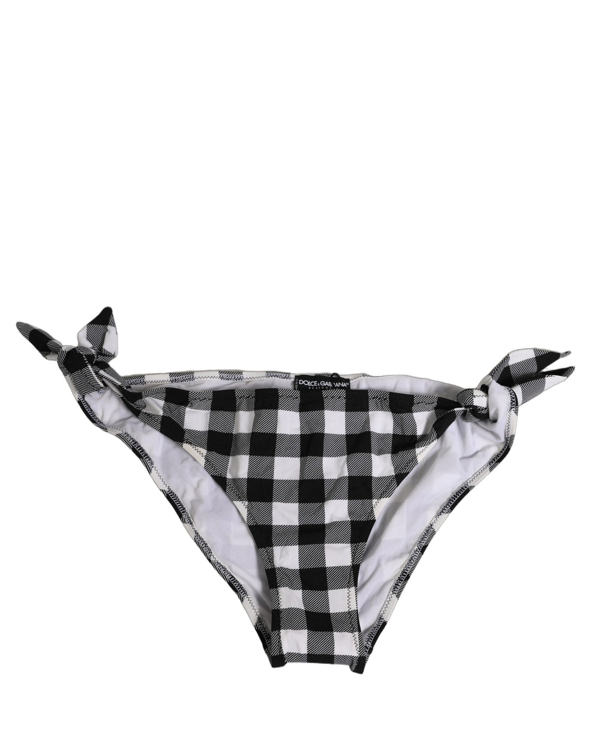 Dolce & Gabbana Women's Stretch Nylon Bikini - Black White Patterned Checkered Plaid Signature