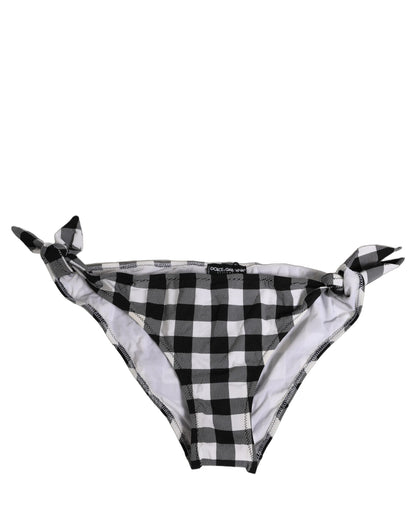 Dolce & Gabbana Women's Stretch Nylon Bikini - Black White Patterned Checkered Plaid Signature