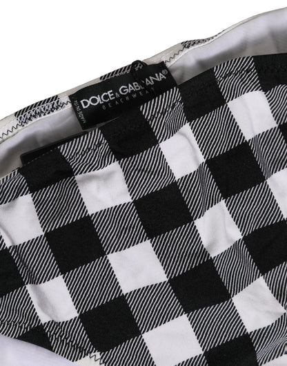 Dolce & Gabbana Women's Stretch Nylon Bikini - Black White Patterned Checkered Plaid Signature