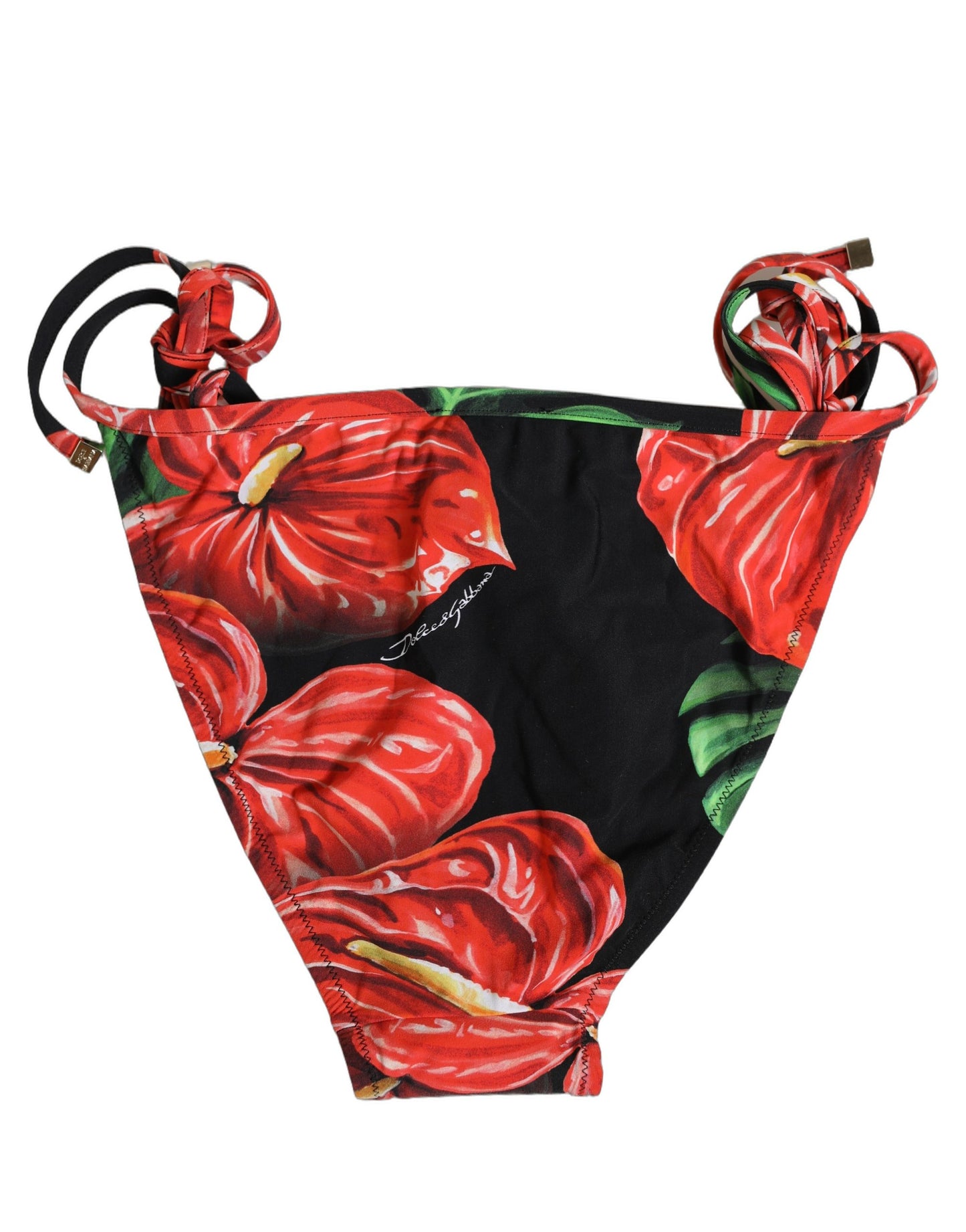 Dolce & Gabbana Black Floral Print Nylon Beachwear Bikini Bottom