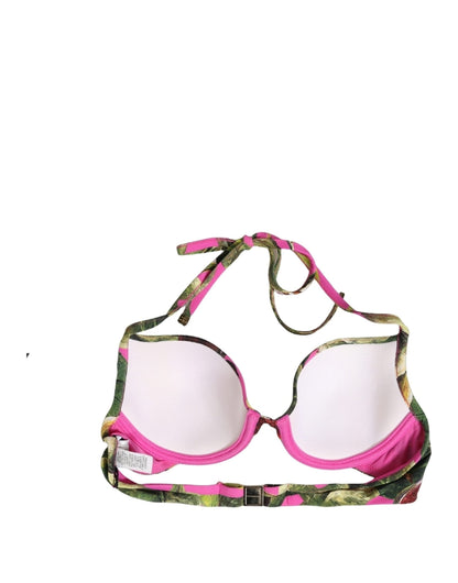 Dolce & Gabbana Fuchsia Pink Fig Print Beachwear Bikini Top