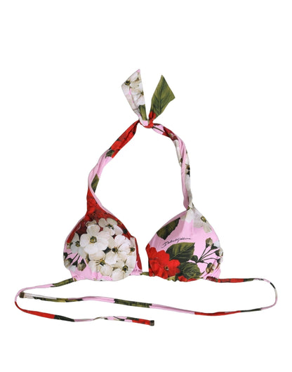 Dolce & Gabbana Pink Floral Print Triangle Beachwear Bikini Top
