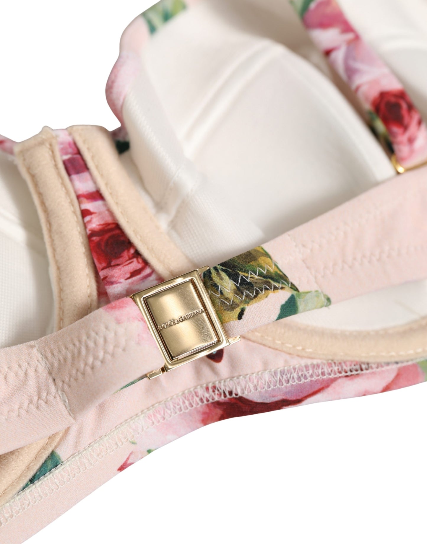 Dolce & Gabbana Pink Floral Print Underwire Beachwear Bikini Top