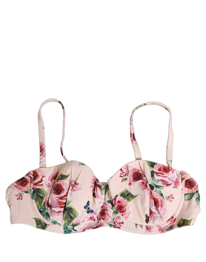 Dolce & Gabbana Pink Floral Print Underwire Beachwear Bikini Top