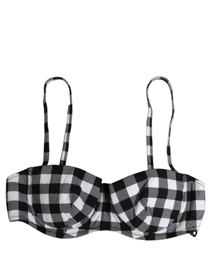Dolce & Gabbana Black White Gingham Check Beachwear Bikini Top