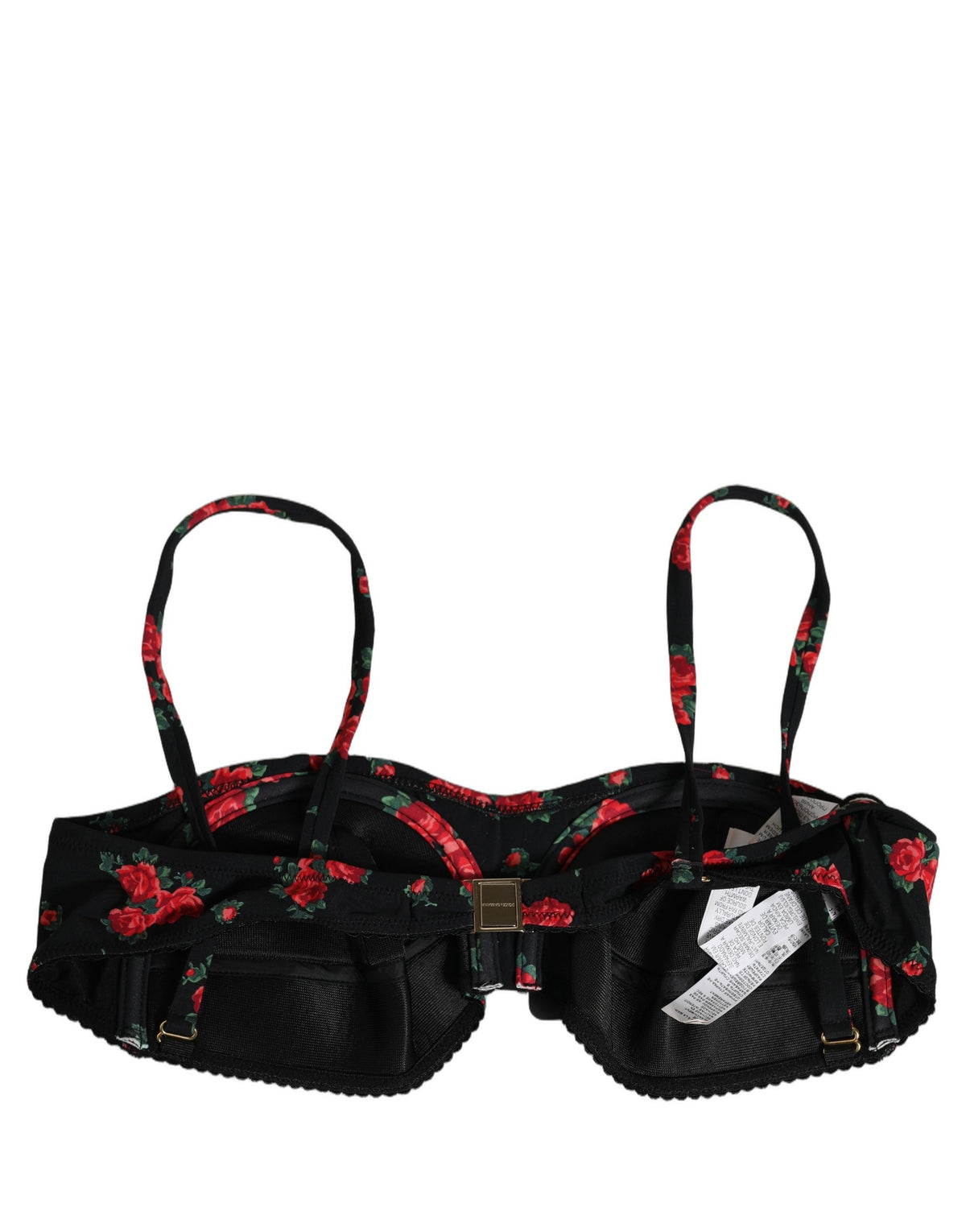 Dolce & Gabbana Women's Stretch Nylon Swimwear Top - Black Red Rose Floral Signature Print