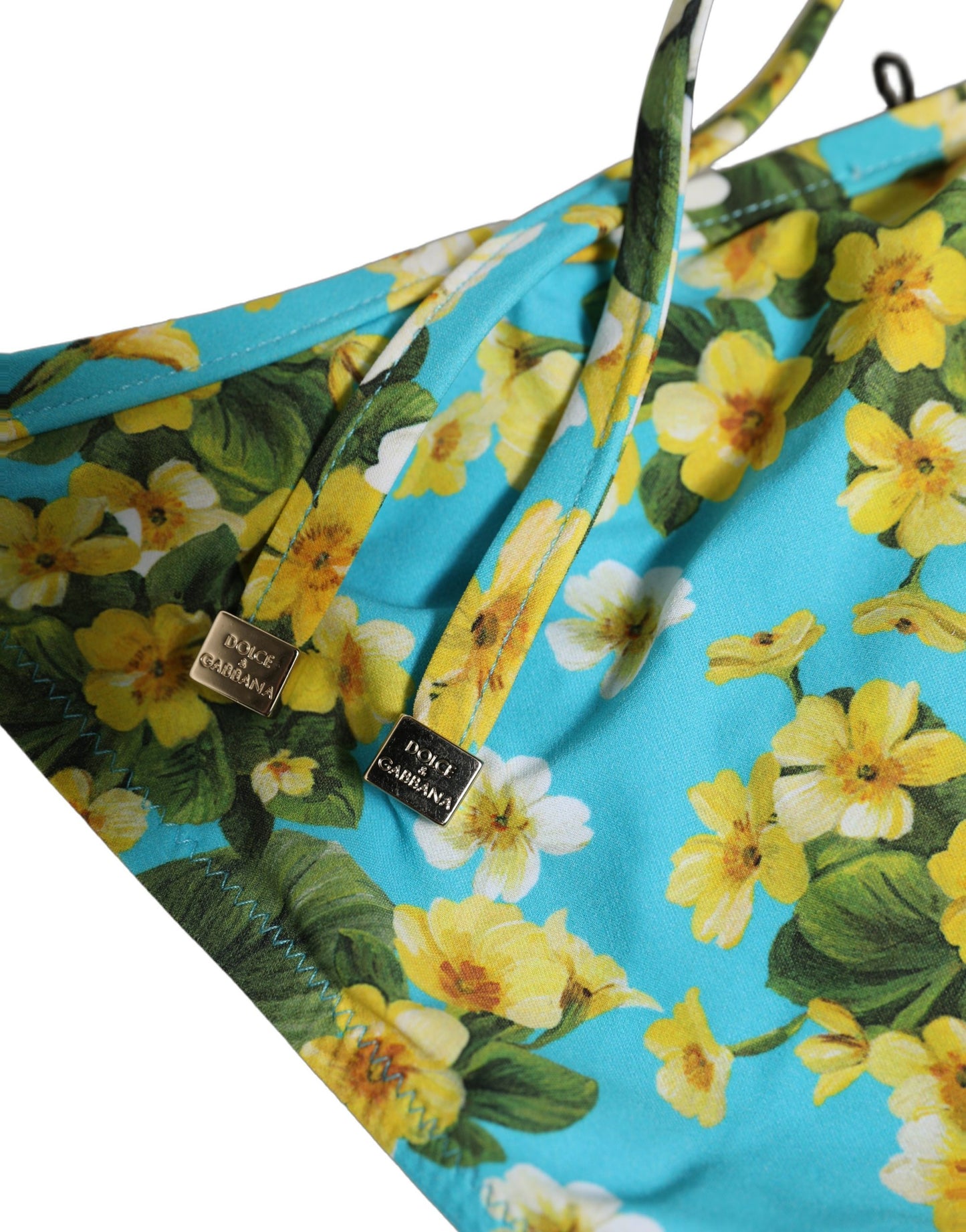 Dolce & Gabbana Blue Floral Print Nylon Beachwear Bikini Bottom