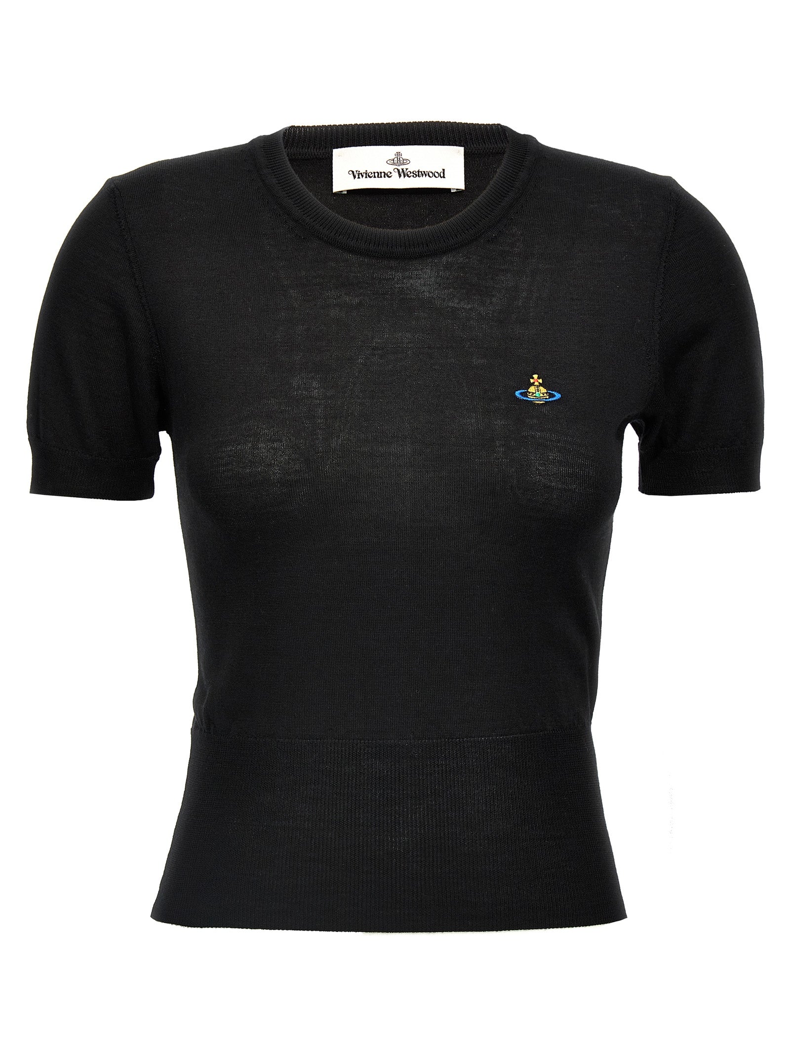 T-Shirt by Vivienne Westwood for women in organic cotton black features a plush silhouette, showcasing a sophisticated crew neckline and for a truly plush finish.