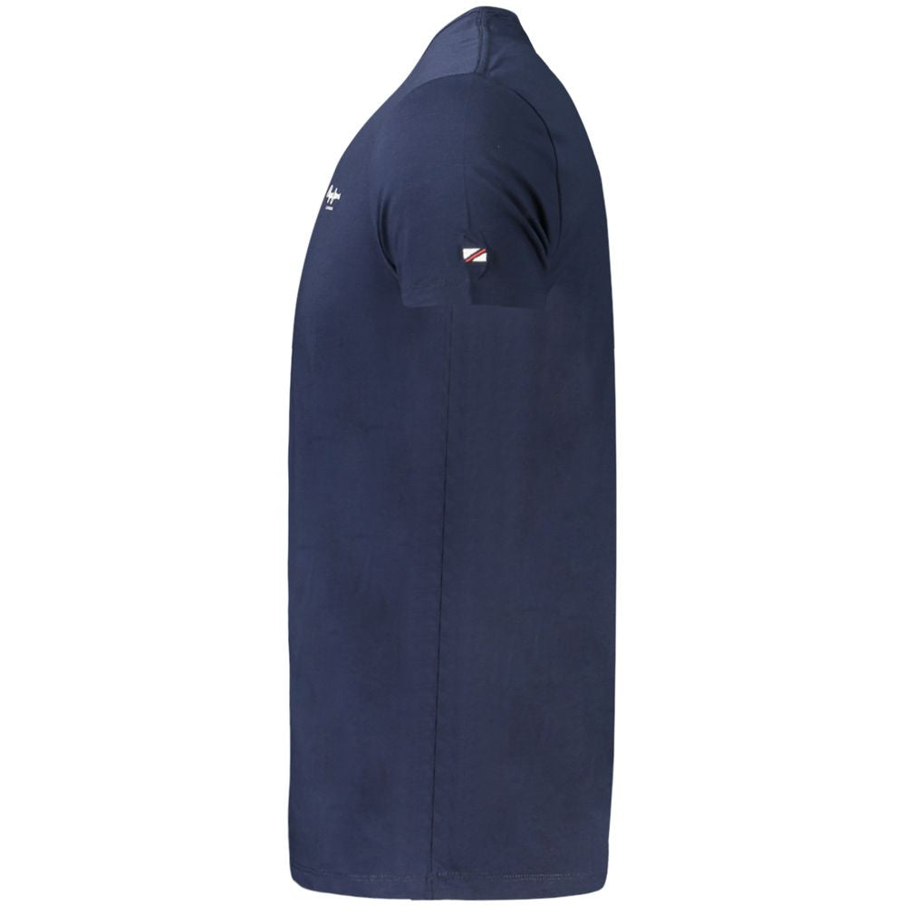 T-Shirt by Pepe Jeans for men in stretch viscose cotton blue & print showcases a fashionable silhouette, elegantly detailed with a fashionable and for a sophisticated, high-fashion look.