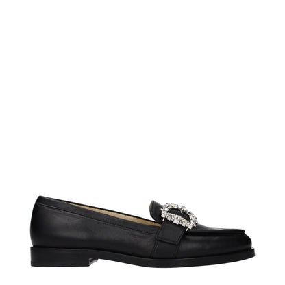 This Flat Loafer Slip-On Shoes by Jimmy Choo for women in leather black features an exquisite silhouette from the Women's Leather Flat Loafer Slip-On Shoes collection, defined by a sophisticated flat and elegant round toe style.