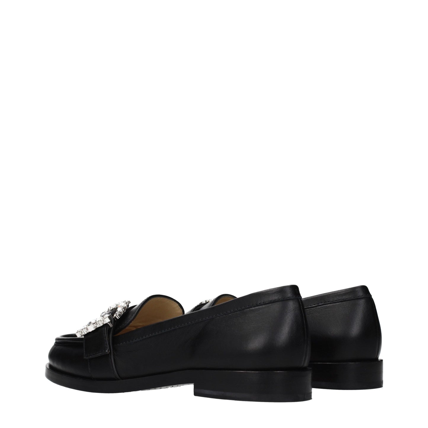This Flat Loafer Slip-On Shoes by Jimmy Choo for women in leather black features an exquisite silhouette from the Women's Leather Flat Loafer Slip-On Shoes collection, defined by a sophisticated flat and elegant round toe style.
