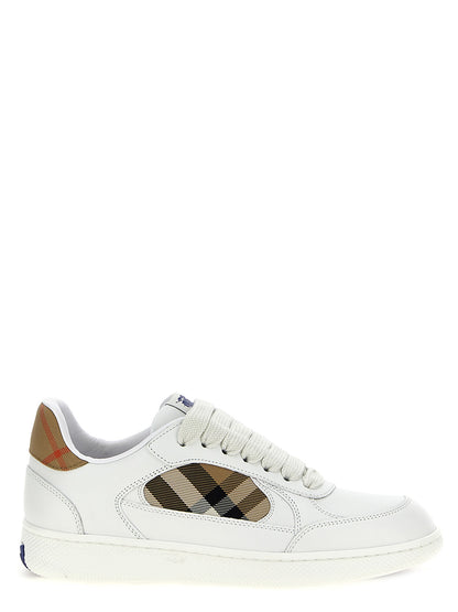 Sneakers by Burberry for women in polyamide polyurethane cotton twill beige & print presents a on trend silhouette from the Women's Low Top Polyamide Polyurethane Cotton Twill Sneakers collection, showcasing a on trend low-top style for an elevated aesthetic.