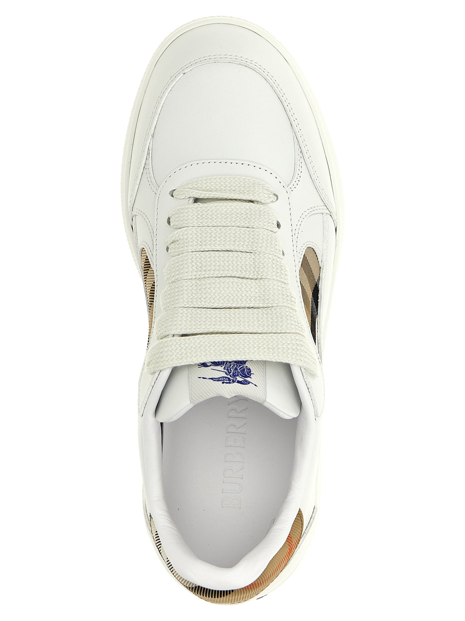 Sneakers by Burberry for women in polyamide polyurethane cotton twill beige & print presents a sumptuous silhouette, artfully capturing the essence of the Women's Low Top Polyamide Polyurethane Cotton Twill Sneakers with its sumptuous low-top style design.