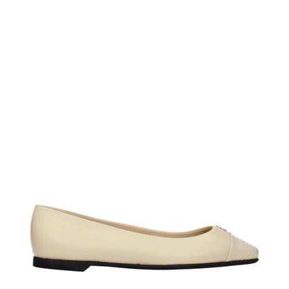 Ballet Flat Shoes by Jimmy Choo for women in leather beige showcases a dynamic silhouette, artfully capturing Women's Leather Ballet Flat Shoes through its distinctive and elegant .