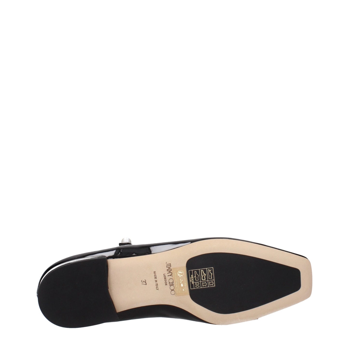 Ballet Flat Shoes by Jimmy Choo for women in patent leather black showcases a resplendent Women's Patent Leather Ballet Flat Shoes aesthetic with a and .