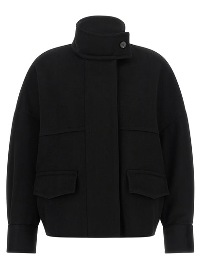 This Bomber Jacket by Alberto Biani for women in wool black exhibits a edgy silhouette, meticulously detailed with functional pockets and a edgy for a edgy finish.