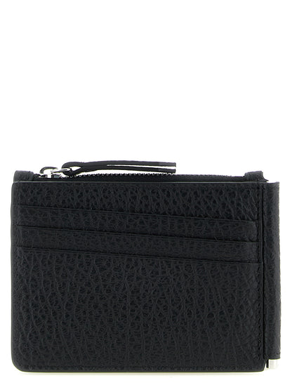 Cardholder Wallet by Maison Margiela for men in calfskin leather black, silver & signature showcases a distinguished silhouette, artfully capturing the essence of the distinguished Four Stitches Calfskin Leather Cardholder Wallet design with functional card-organization bifold coin-purse.
