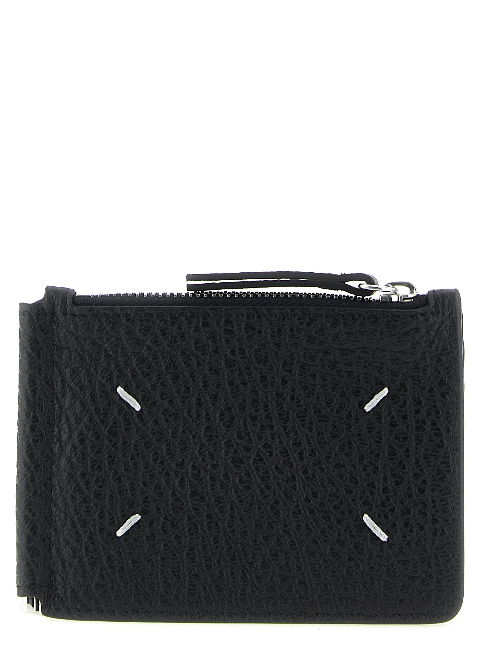 Cardholder Wallet by Maison Margiela for men in calfskin leather black, silver & signature presents a streamlined silhouette, showcasing the sophisticated design of the Four Stitches Calfskin Leather Cardholder Wallet collection with functional card-organization bifold coin-purse.