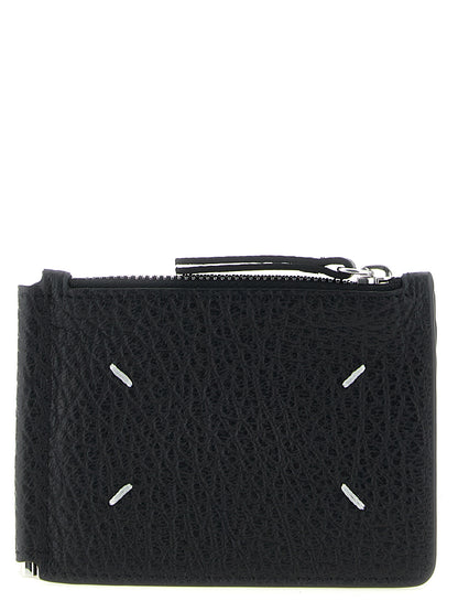 Cardholder Wallet by Maison Margiela for men in calfskin leather black, silver & signature presents a streamlined silhouette, showcasing the sophisticated design of the Four Stitches Calfskin Leather Cardholder Wallet collection with functional card-organization bifold coin-purse.