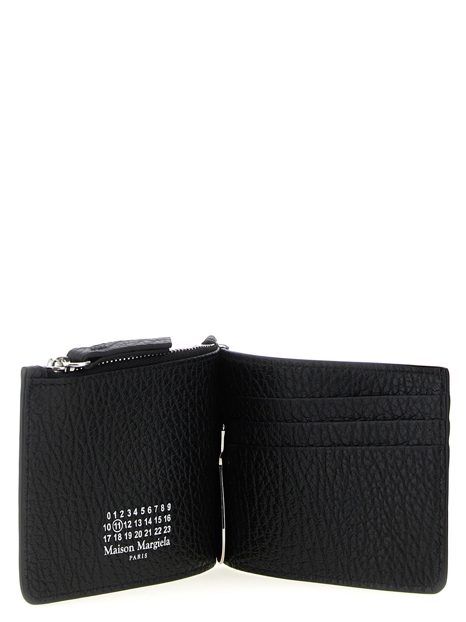 Cardholder Wallet by Maison Margiela for men in calfskin leather black, silver & signature presents a refined silhouette, artfully capturing the essence of the Four Stitches Calfskin Leather Cardholder Wallet design with sophisticated card-organization bifold coin-purse for a refined look.