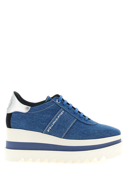 Platform Wedge Sandals by Stella McCartney for women in eva & denim cotton blue, silver, white & signature features an architectural design from the Women's EVA & Denim Cotton Platform Wedge Sandals collection, defined by a architectural platform wedge and for a architectural finish.