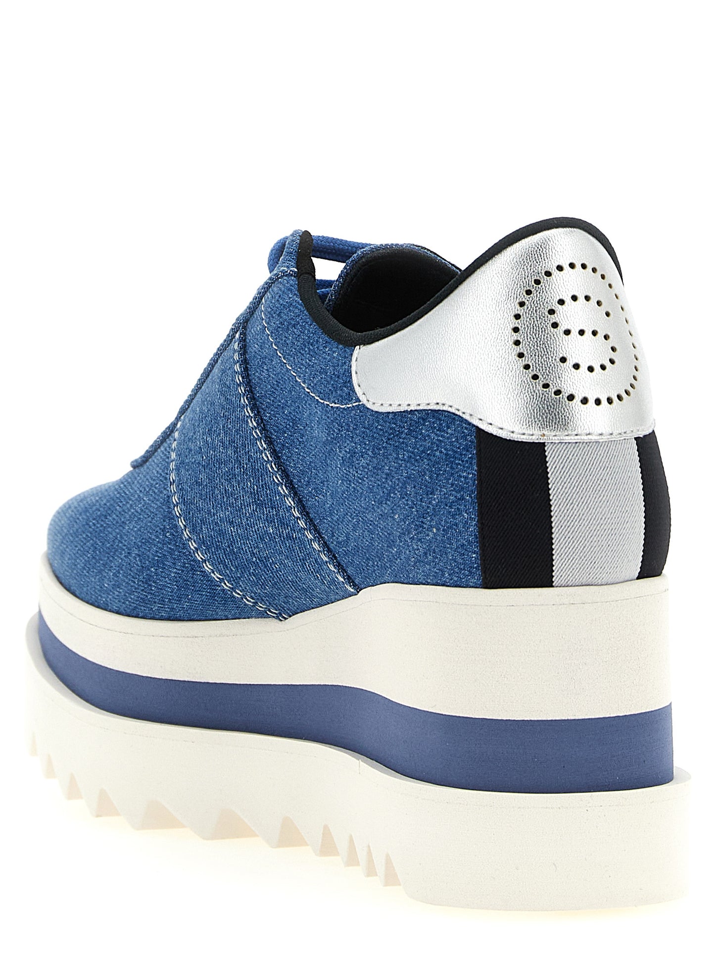 Platform Wedge Sandals by Stella McCartney for women in eva & denim cotton blue, silver, white & signature features an effortlessly chic silhouette from the Women's EVA & Denim Cotton Platform Wedge Sandals collection, showcasing a effortlessly chic platform wedge and elegant .