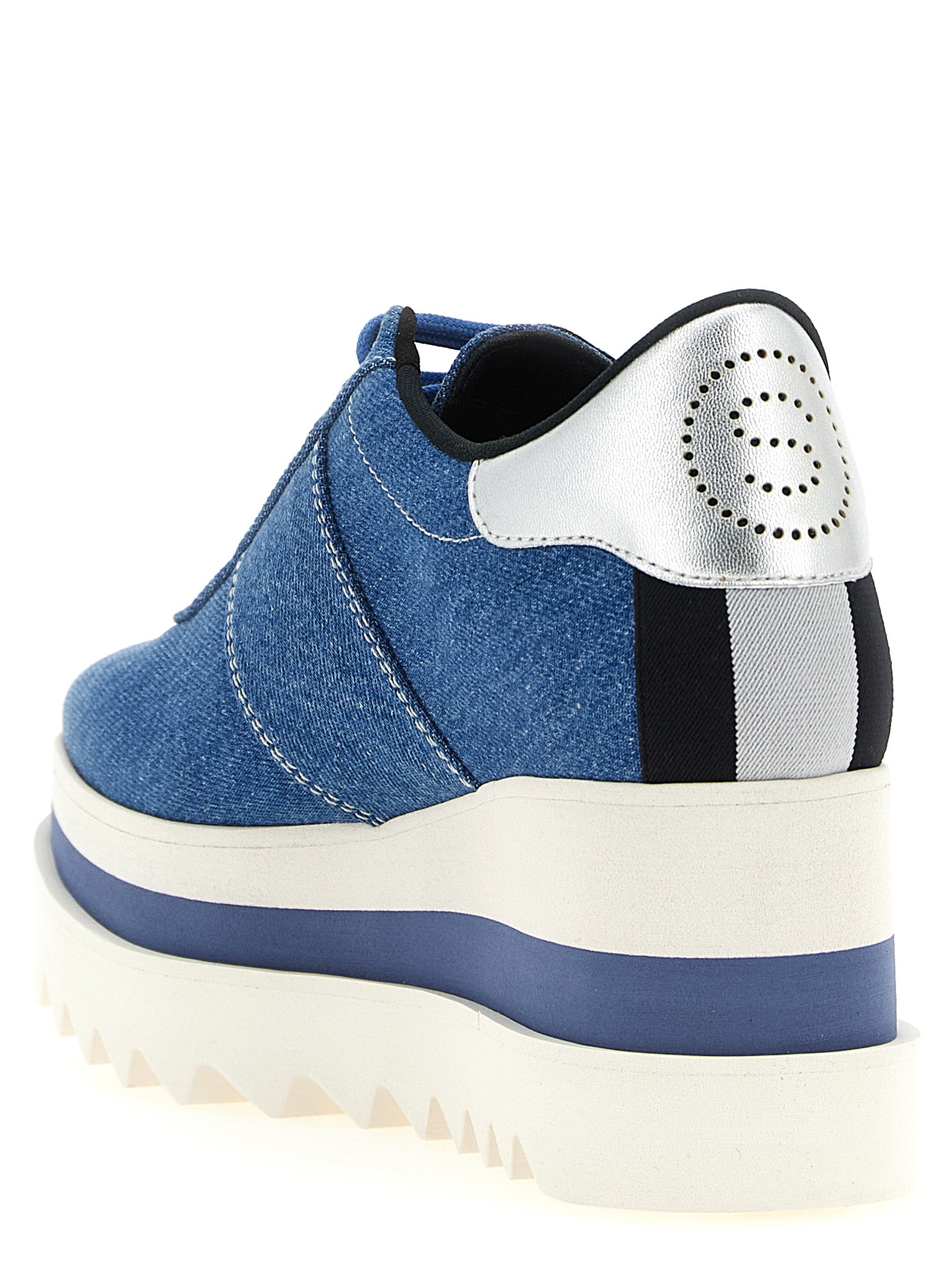 Platform Wedge Sandals by Stella McCartney for women in eva & denim cotton blue, silver, white & signature features an effortlessly chic silhouette from the Women's EVA & Denim Cotton Platform Wedge Sandals collection, showcasing a effortlessly chic platform wedge and elegant .