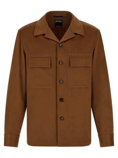 ZEGNA Men's Relaxed Fit Cashmere & Leather Overshirt - Brown