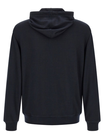 Sweatshirt Hoodie by Brunello Cucinelli for men in cashmere silk & polyamide blue features an dramatic silhouette, showcasing a sophisticated hooded neckline and dramatic for a refined, modern aesthetic.