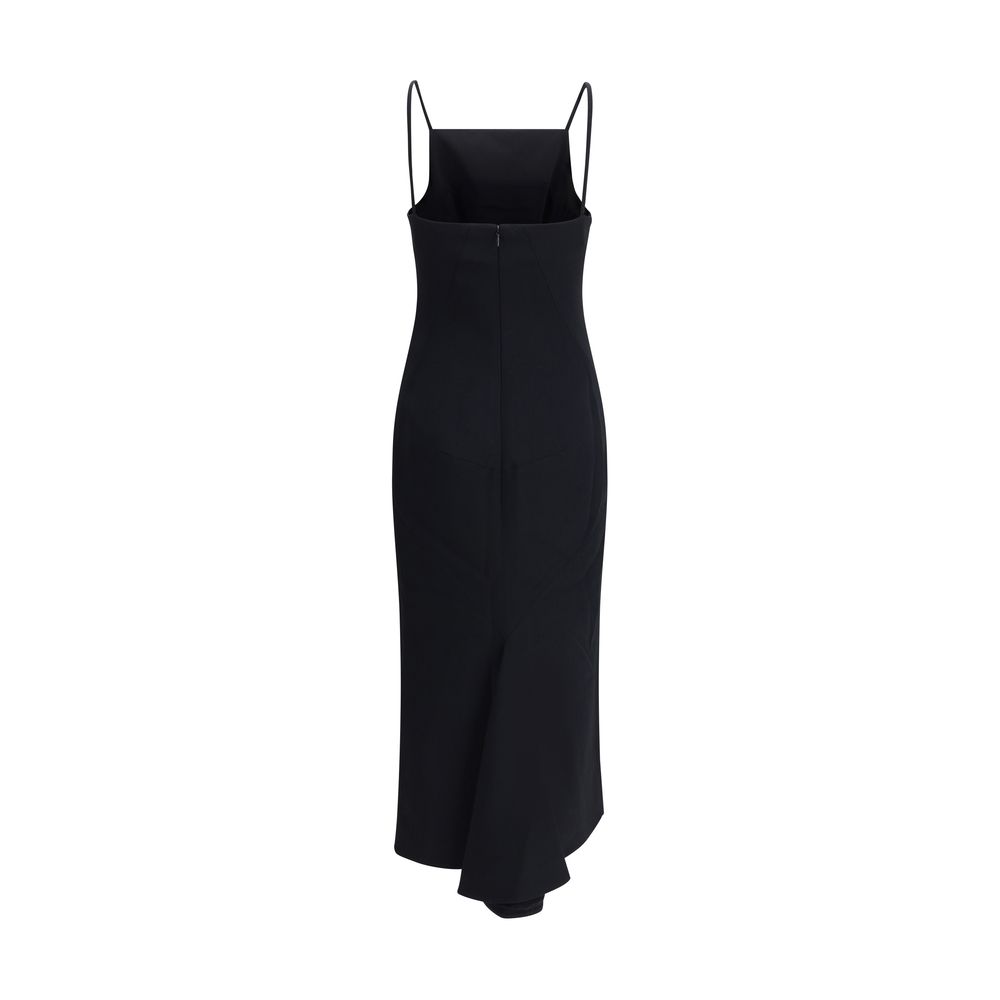 Dress by Givenchy for women in viscose crepe black presents a sinuous silhouette, showcasing a sophisticated square neckline and detailed with a sinuous midi for a refined finish.
