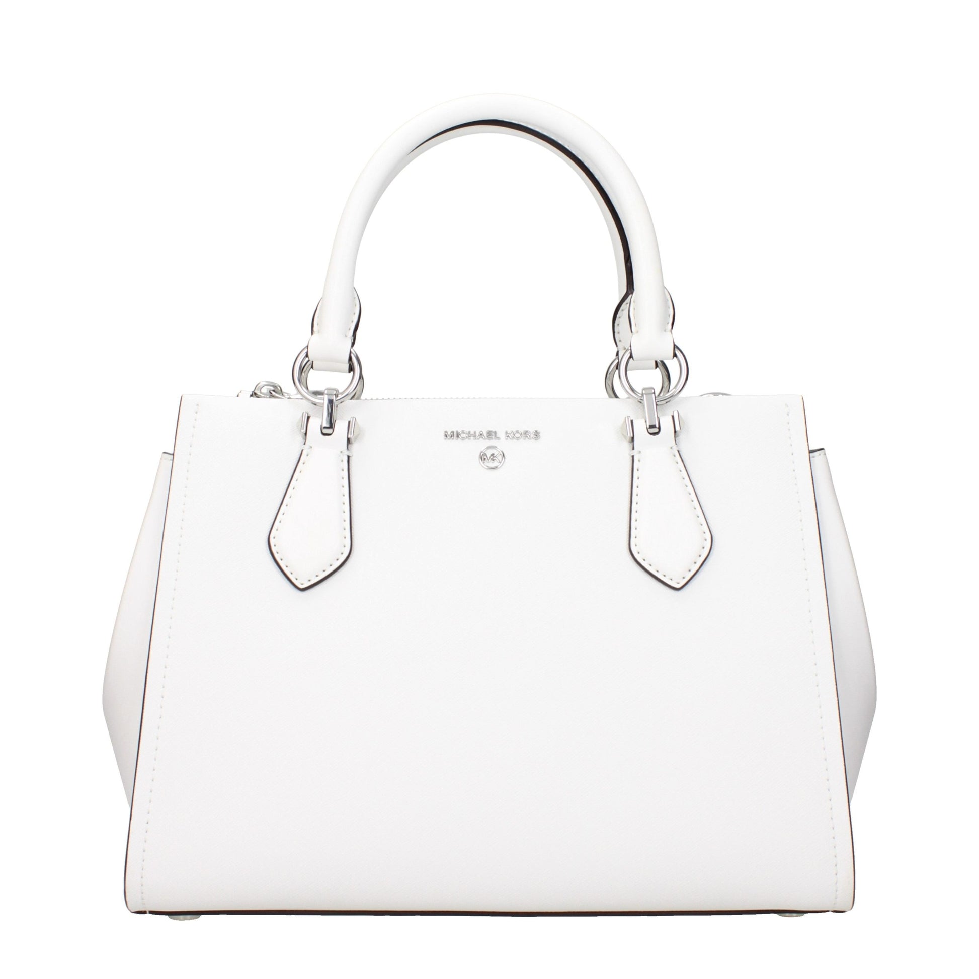 This Handbag by Michael Kors for women in leather and white presents a sculptural silhouette featuring a secure , ample , and versatile adjustable-strap for a sculptural finish.